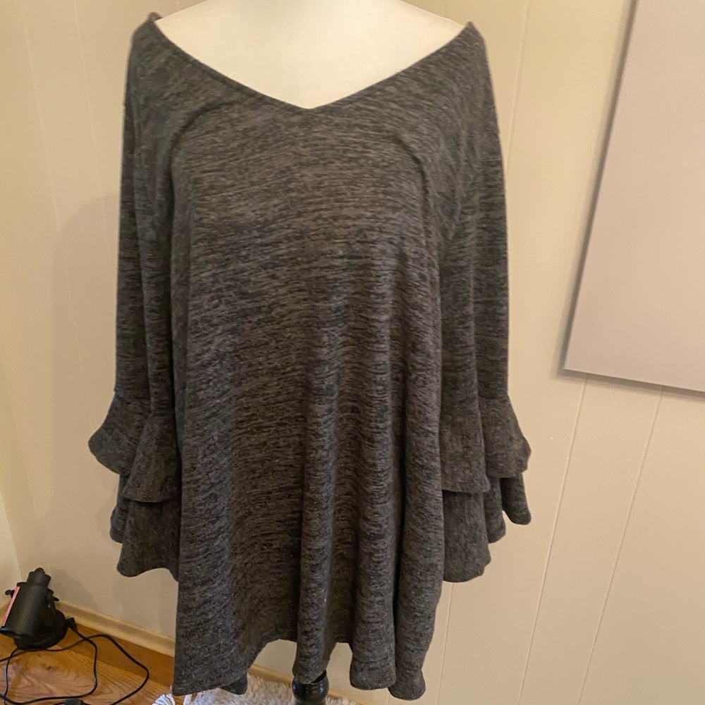 Bell sleeved V neck sweater top/ mini dress